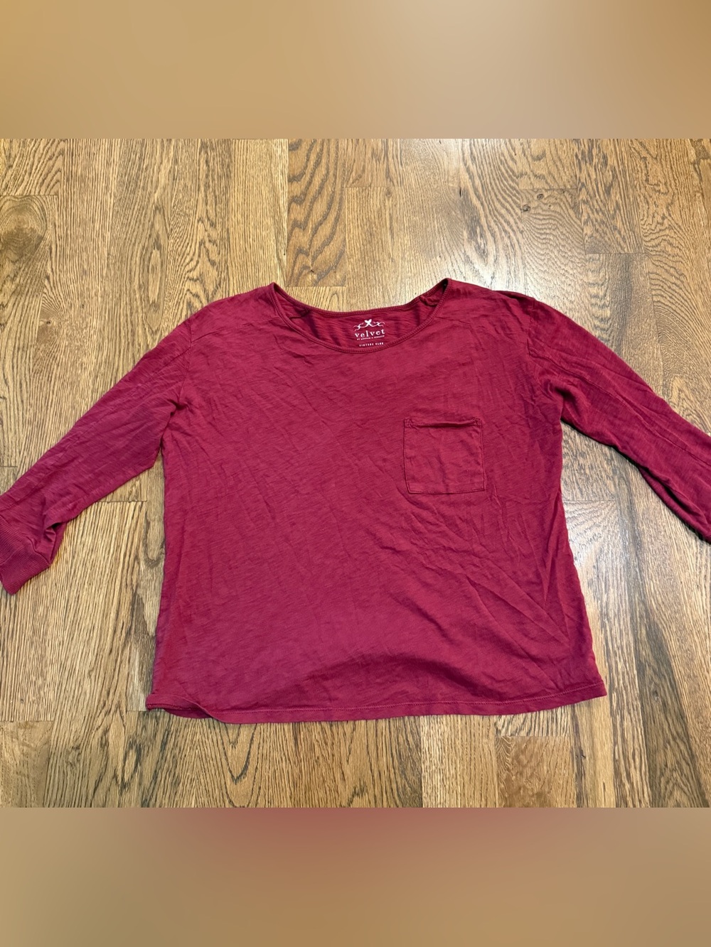 Velvet by Graham & Spencer Wine Red Long-Sleeve Pocket Tee